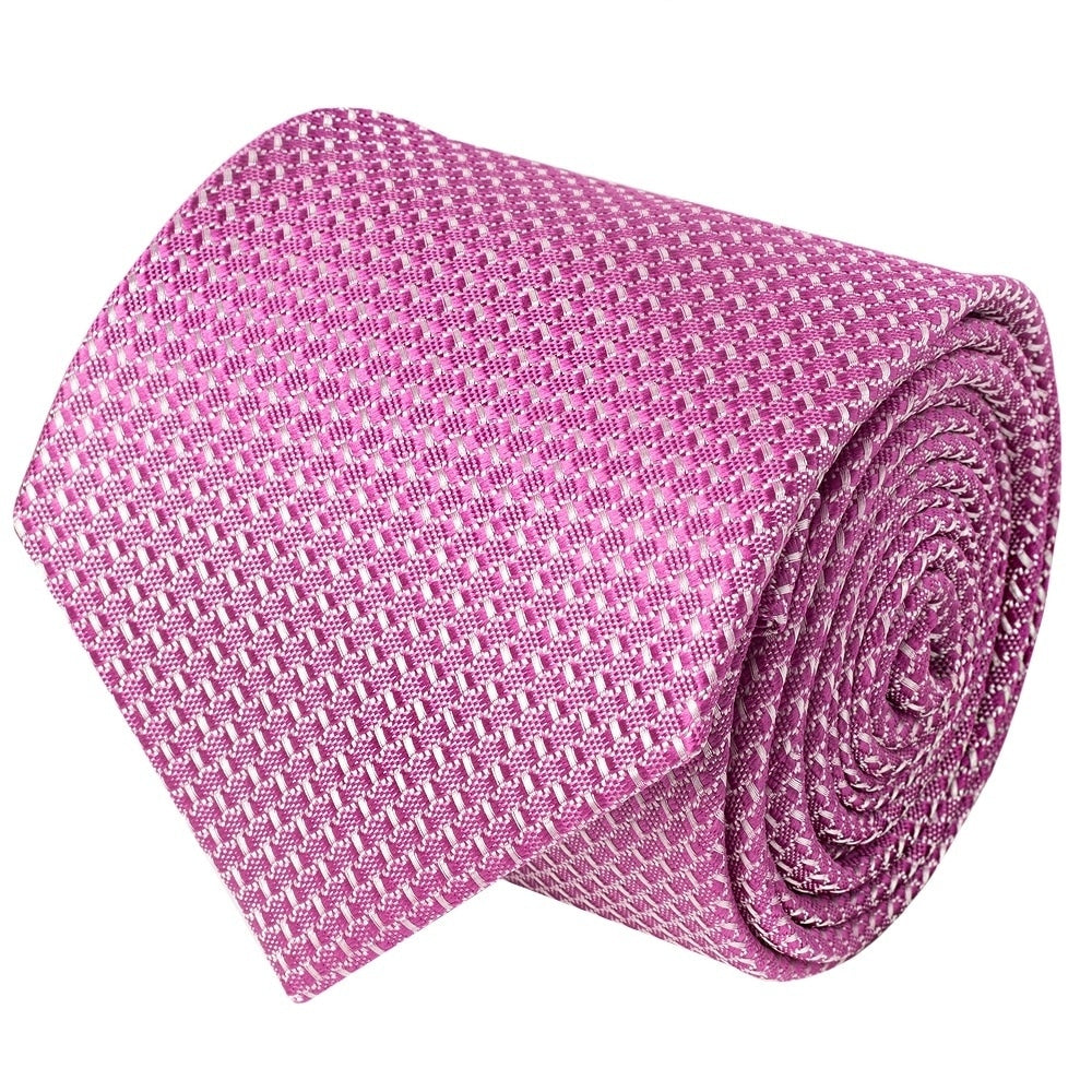 Hot Pink Textured Classic Tie And Pocket Square Set 4