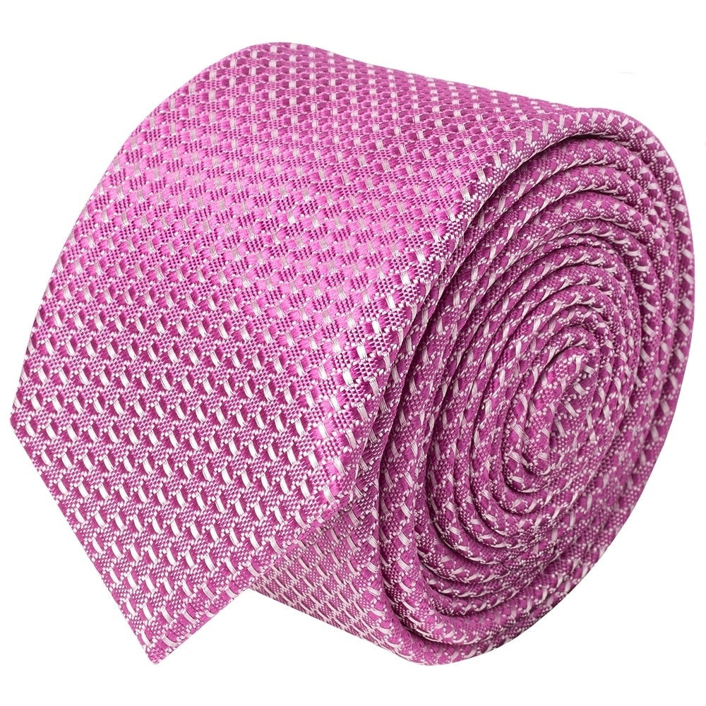 Hot Pink Textured Skinny Tie And Pocket Square Set 3