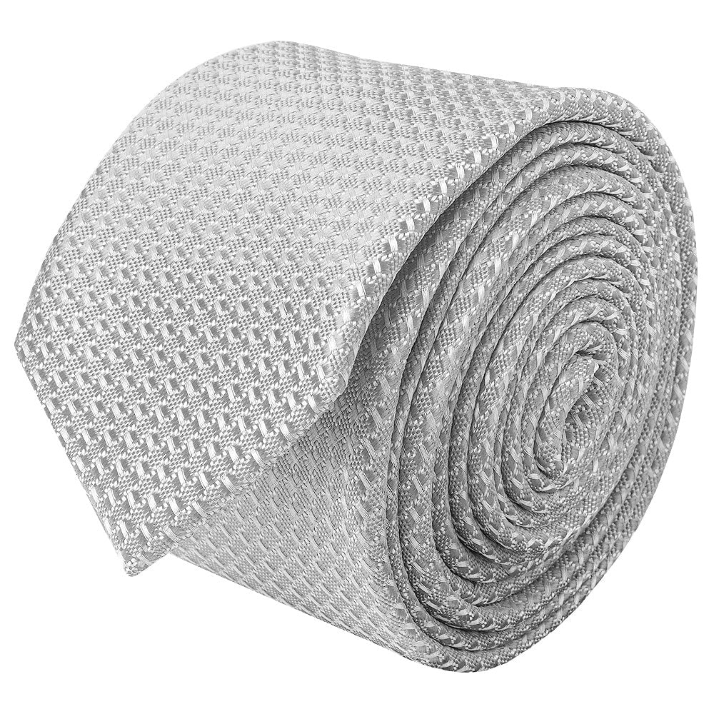 Silver Textured Skinny Tie And Pocket Square Set 3