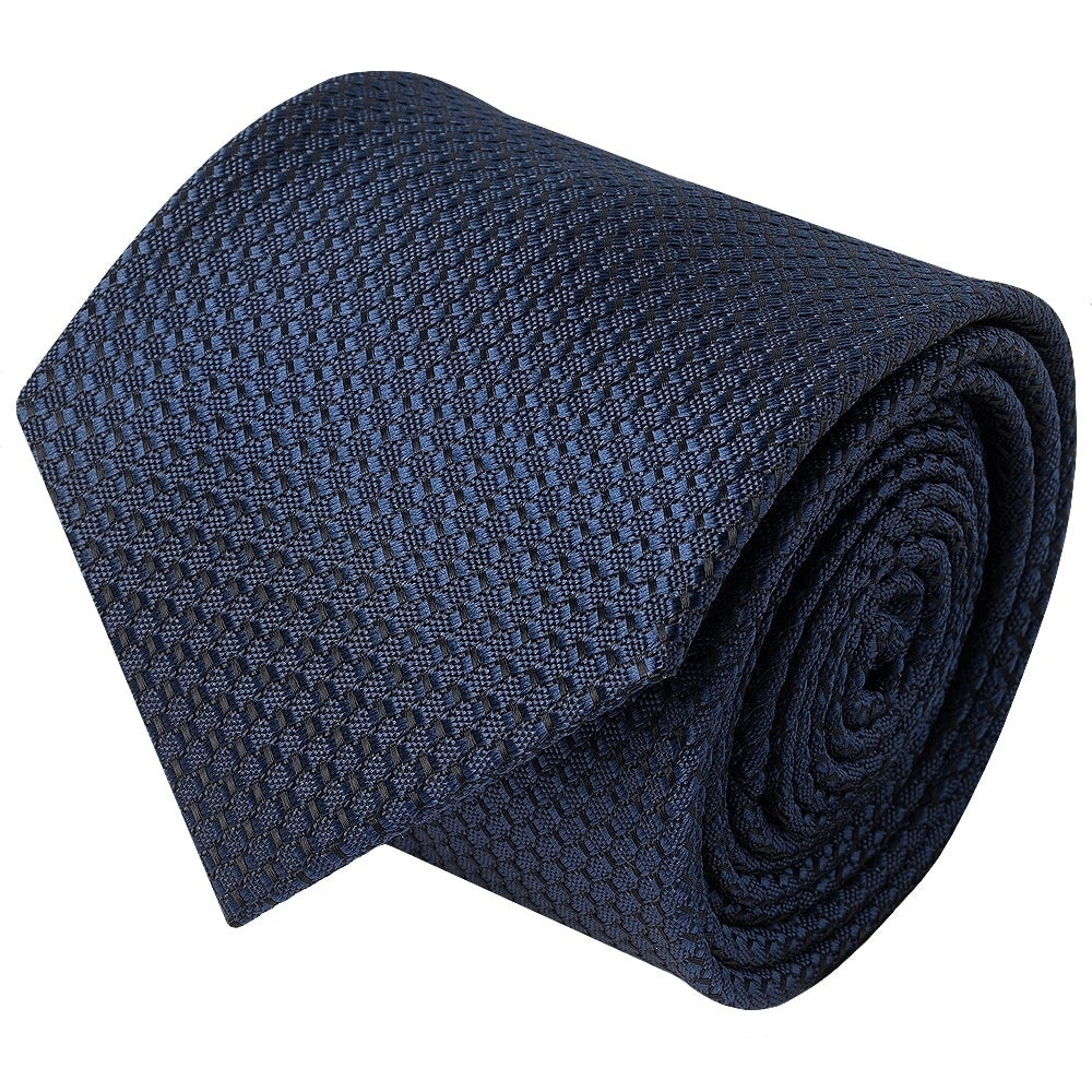 French Navy Textured Classic Tie And Pocket Square Set 4