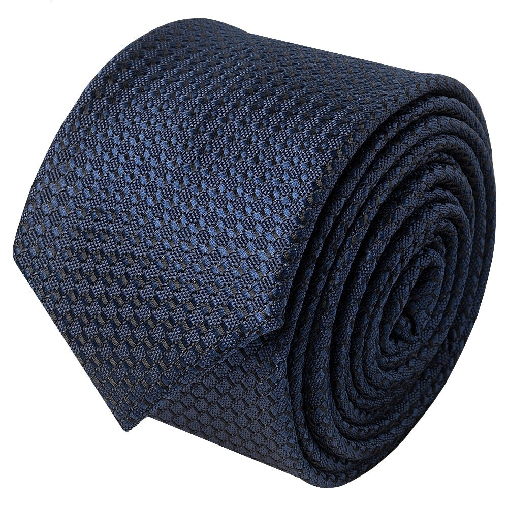 French Navy Textured Skinny Tie And Pocket Square Set 3