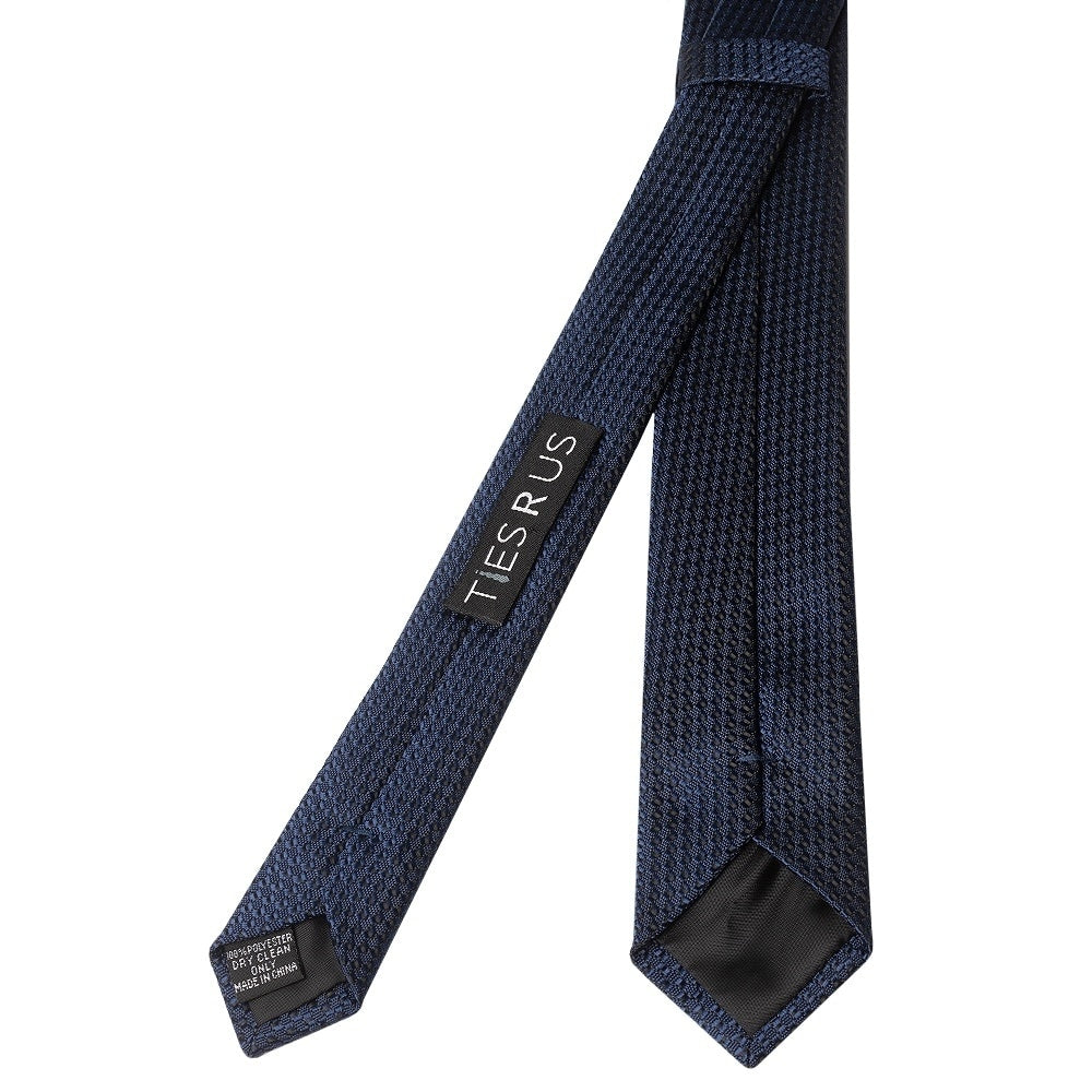 French Navy Textured Skinny Tie And Pocket Square Set 4