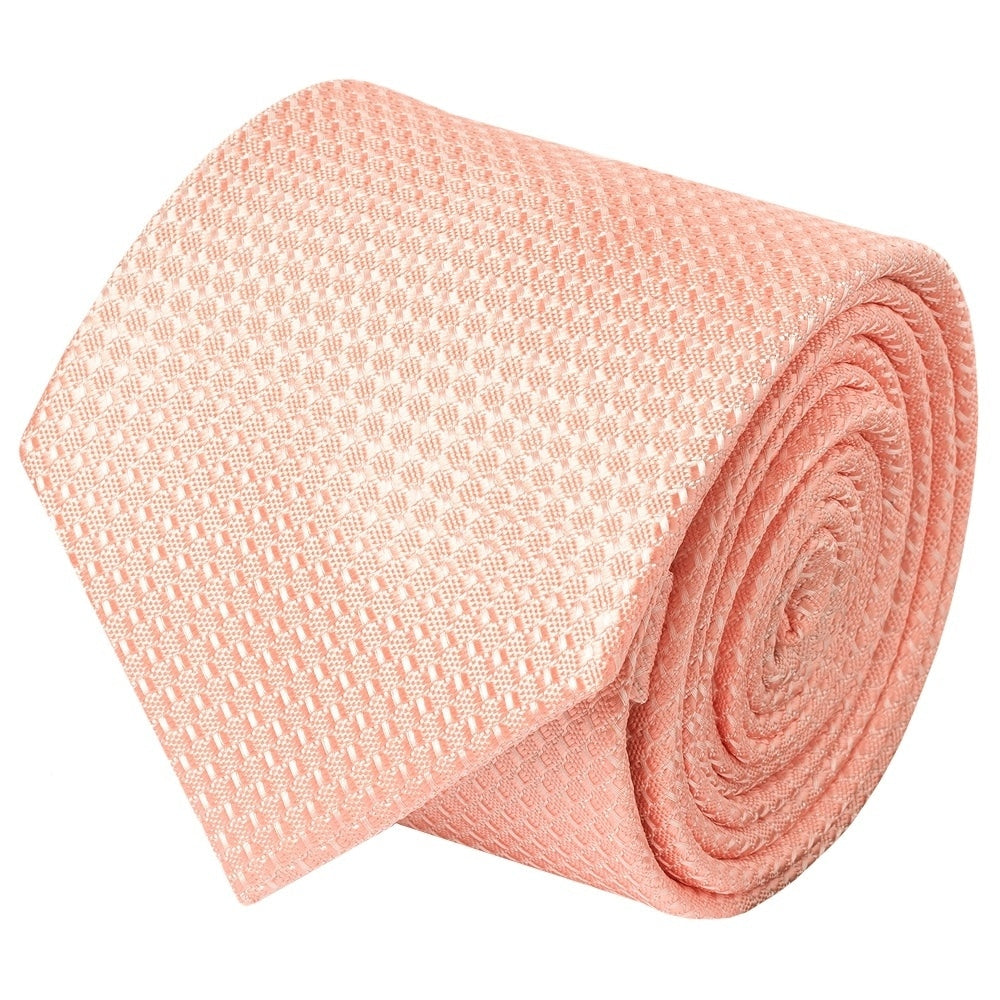 Peach Textured Classic Tie And Pocket Square Set 4