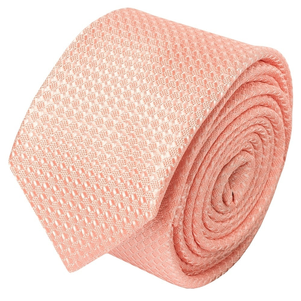 Peach Textured Skinny Tie And Pocket Square Set 3