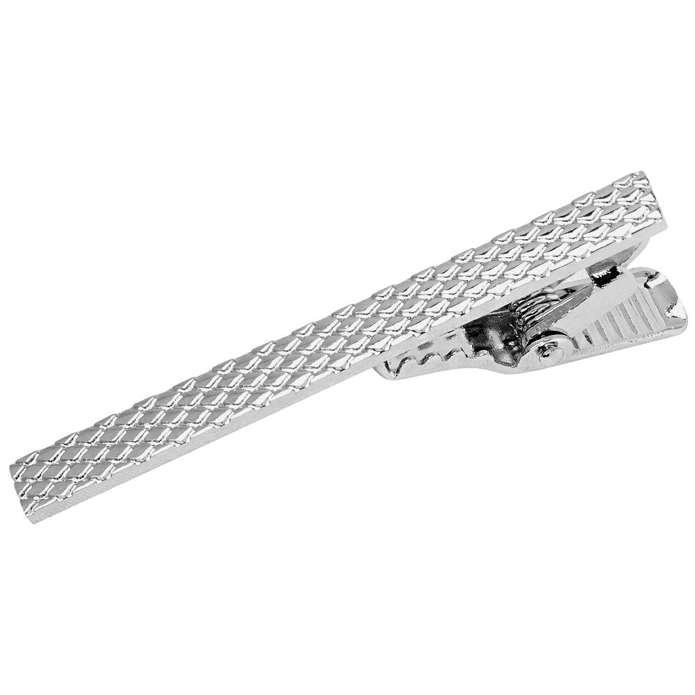Silver Textured Metal Bar Tie Clip 1