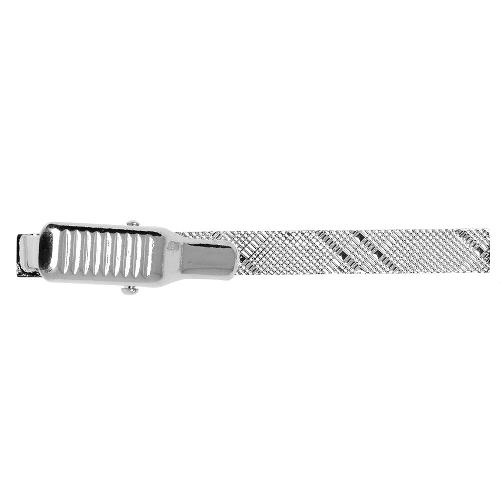 Silver Textured Metal Bar Tie Clip 3