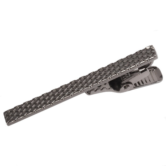 Gunmetal Grey Textured Metal Bar Tie Clip 1