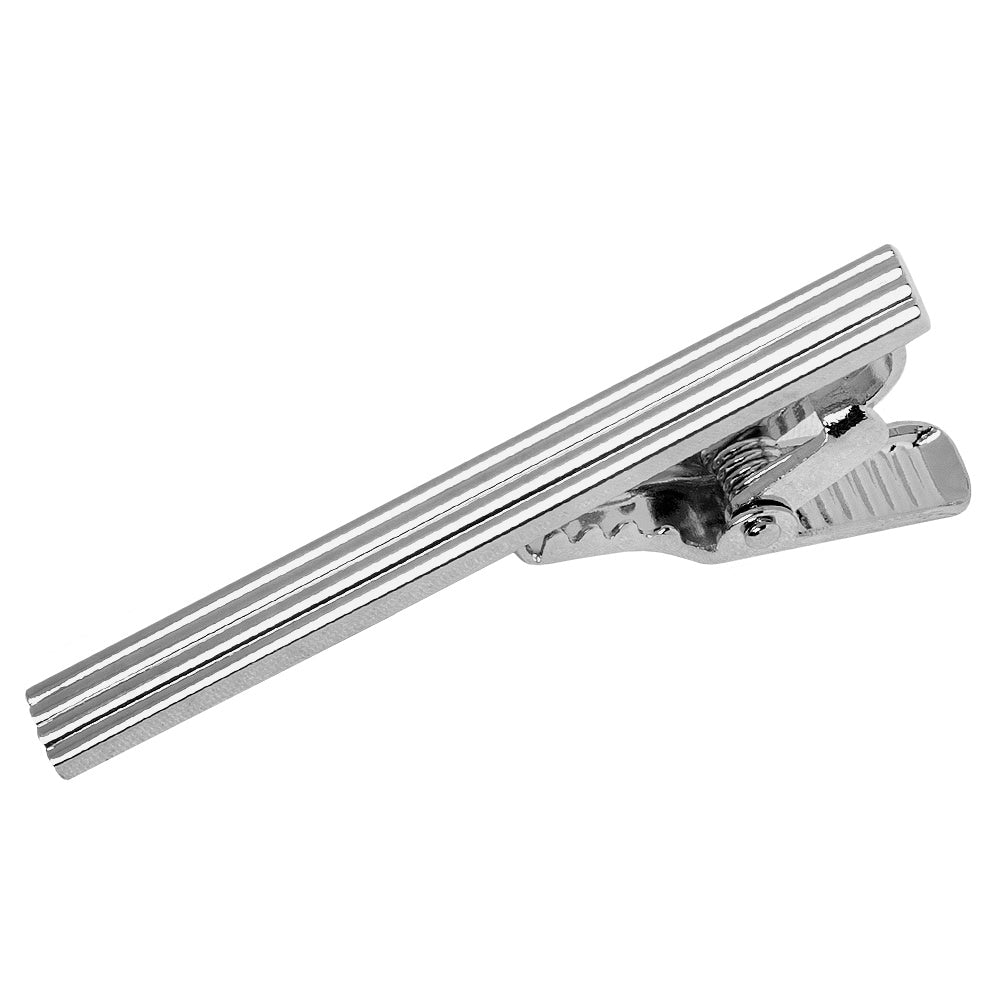 Silver Striped Metal Bar Tie Clip 1