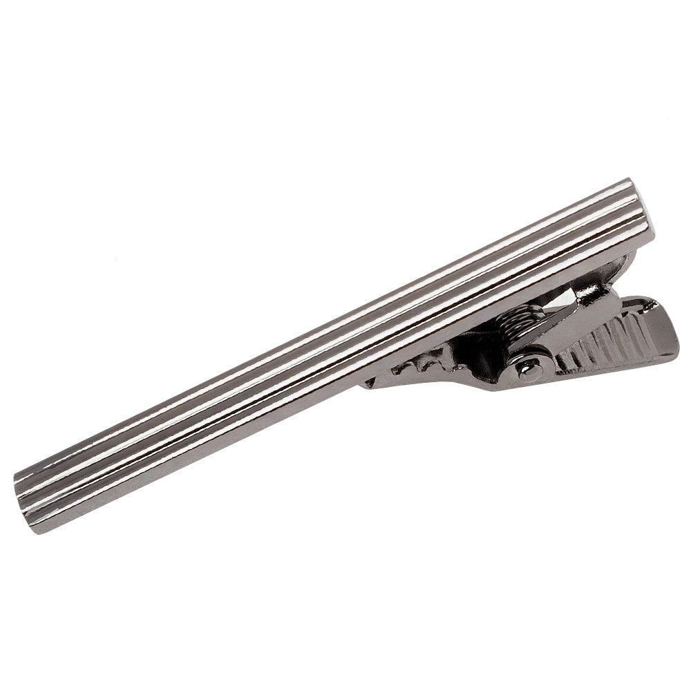 Gunmetal Grey Striped Metal Bar Tie Clip 1