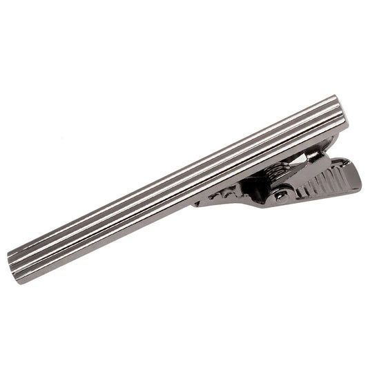 Gunmetal Grey Striped Metal Bar Tie Clip 1