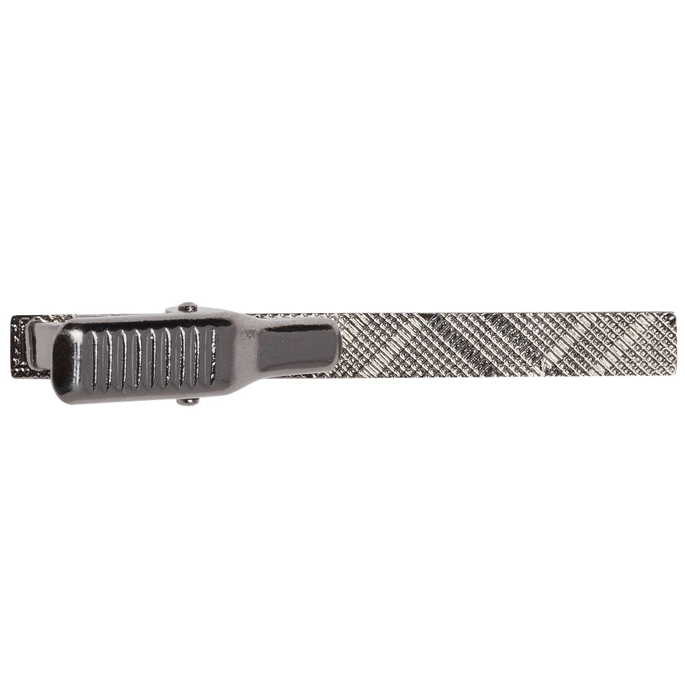 Gunmetal Grey Striped Metal Bar Tie Clip 3