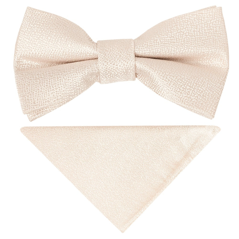 Pre Tied Blush Textured Silk Boys Bow Tie And Pocket Square Set 1