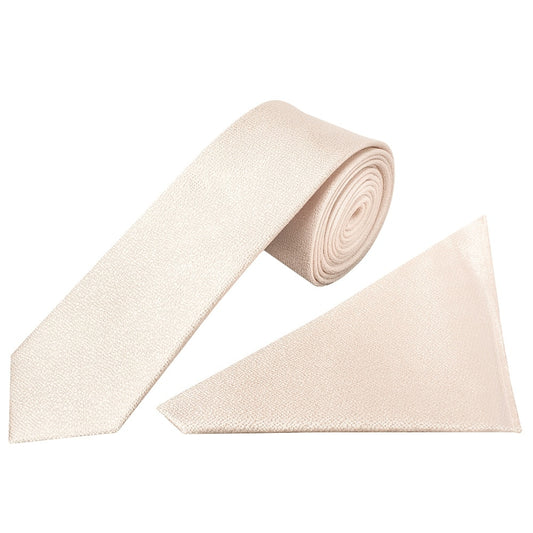 Plain Blush Textured Silk Skinny Boys Tie And Pocket Square Set 1