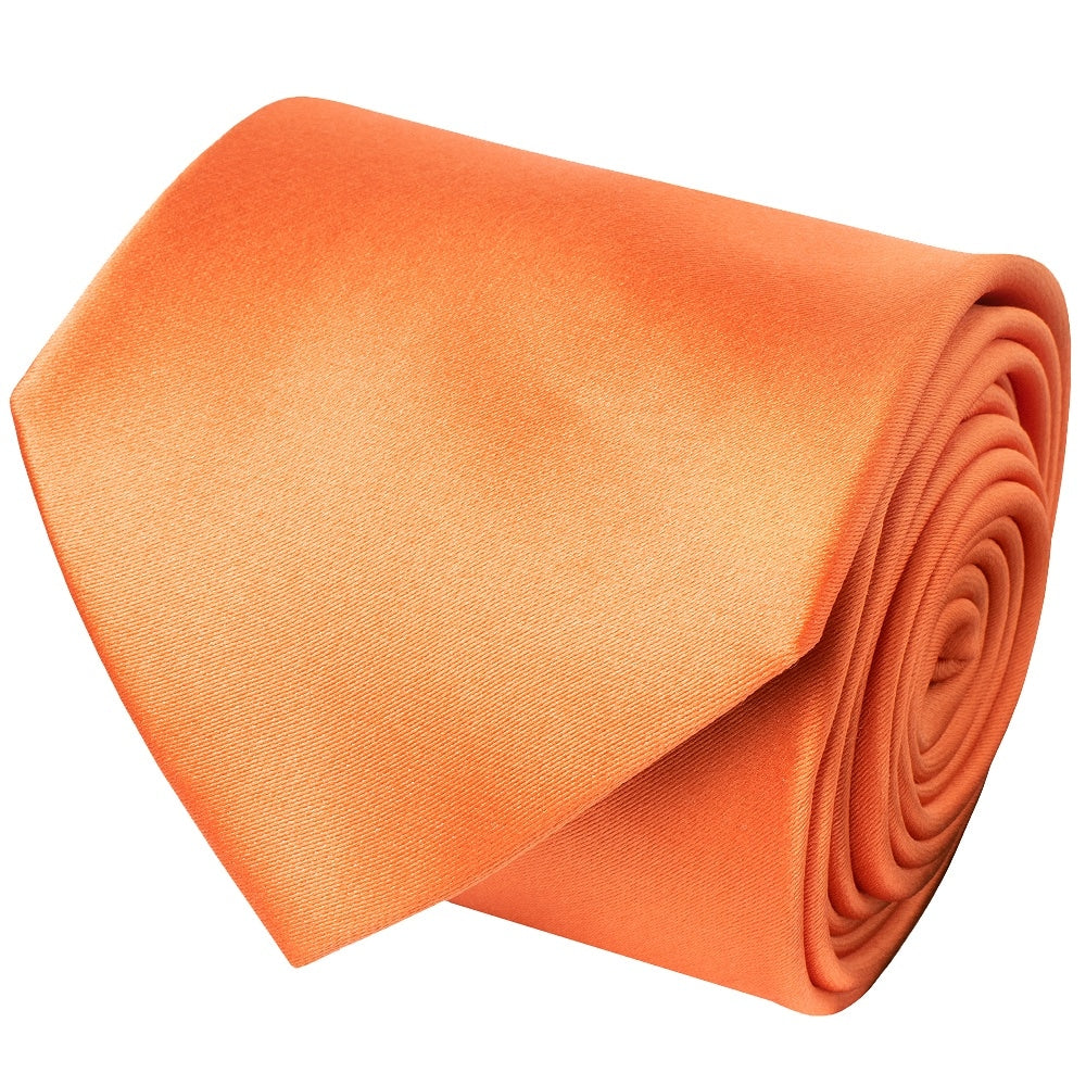 Plain Burnt Orange Satin Classic Mens Tie and Pocket Square Set