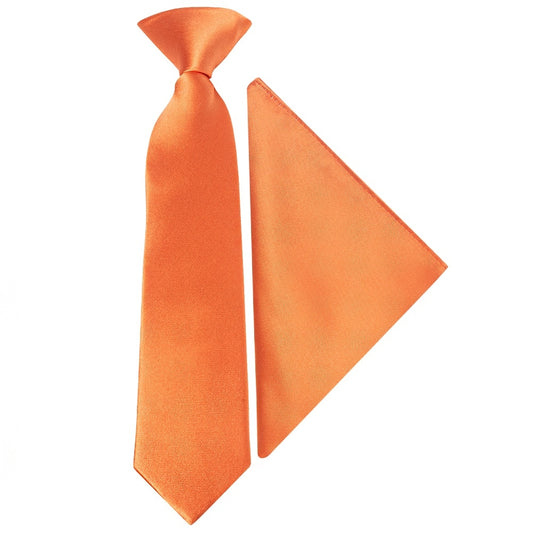Pre Tied Burnt Orange Satin Boys Tie And Pocket Square Set Age 4 7 1
