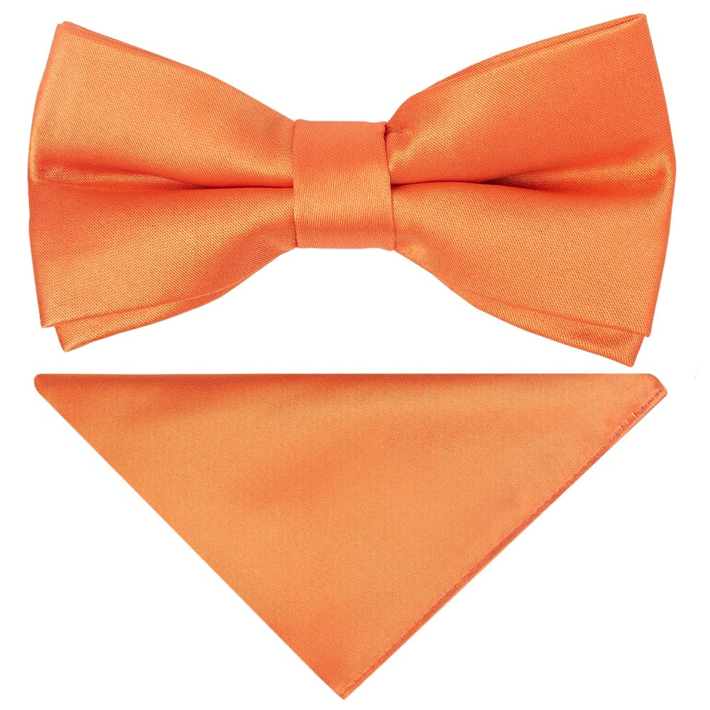 Pre Tied Burnt Orange Satin Boys Bow Tie And Pocket Square Set Age 8 11 1