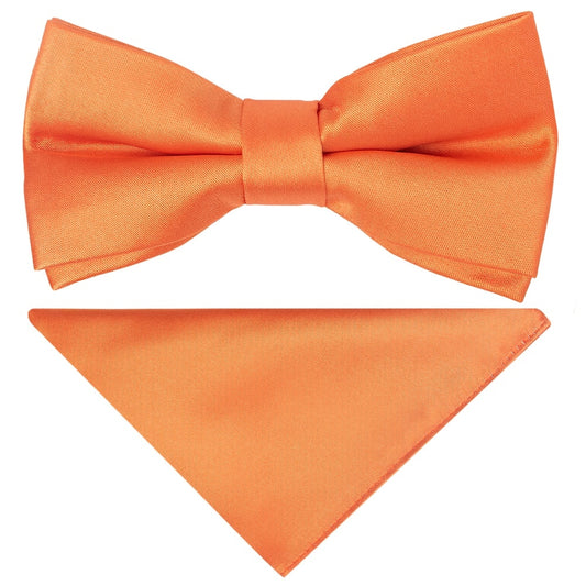Pre Tied Burnt Orange Satin Boys Bow Tie And Pocket Square Set Age 4 7 1