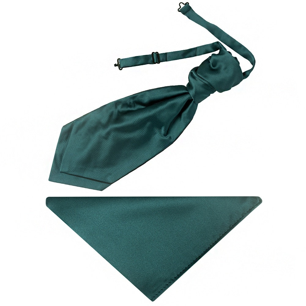 Plain Dark Teal Satin Mens Cravat Tie And Pocket Square Set 1