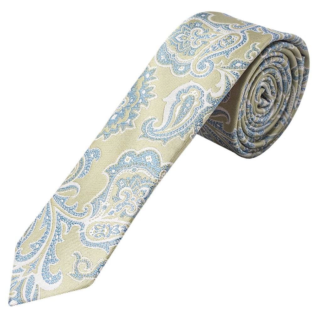 Green And Blue Paisley Skinny Mens Tie 1