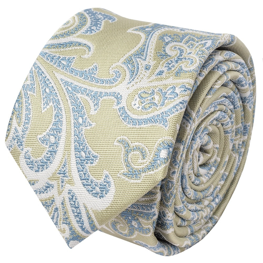 Green And Blue Paisley Skinny Mens Tie 2