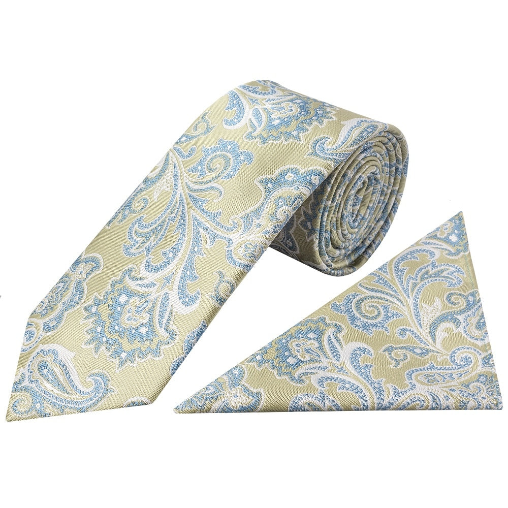 Green And Blue Paisley Classic Mens Tie And Pocket Square Set 1