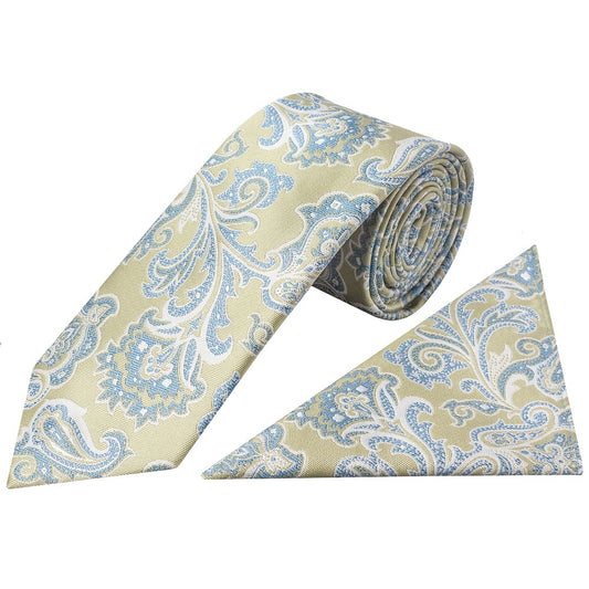 Green And Blue Paisley Classic Mens Tie And Pocket Square Set 1