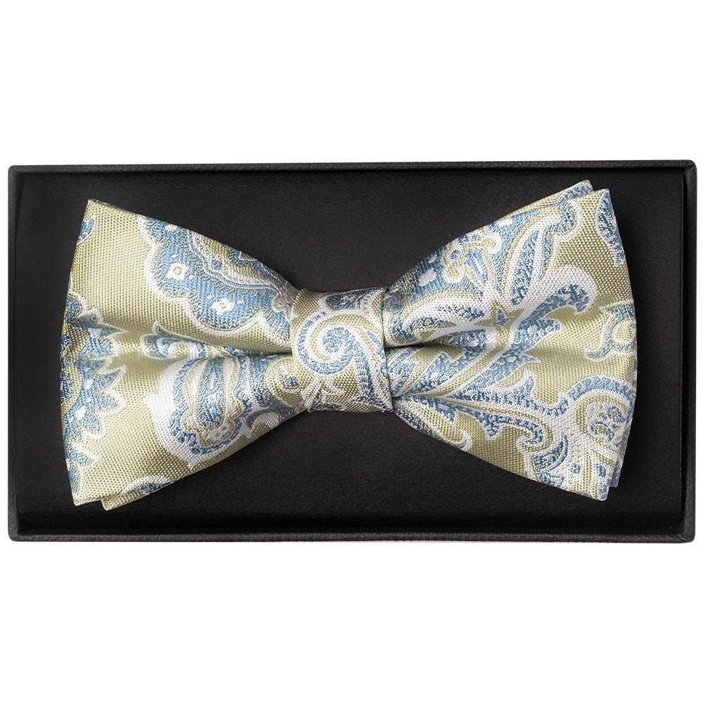 Green And Blue Paisley Handmade Mens Bow Tie And Pocket Square Set 2