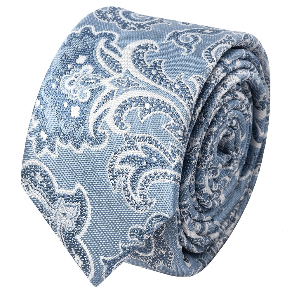 Blue And Silver Paisley Skinny Mens Tie 2