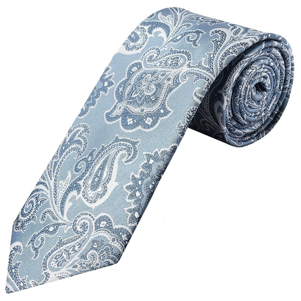 Blue And Silver Paisley Classic Mens Tie And Pocket Square Set 2