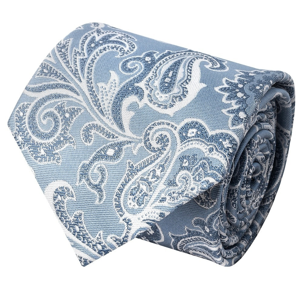 Blue And Silver Paisley Classic Mens Tie And Pocket Square Set 3