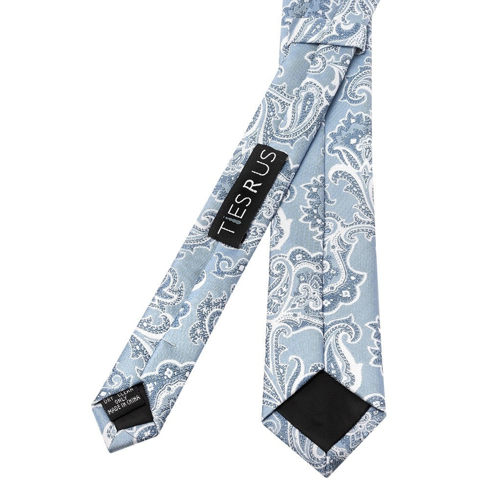 Blue And Silver Paisley Skinny Mens Tie And Pocket Square Set 4
