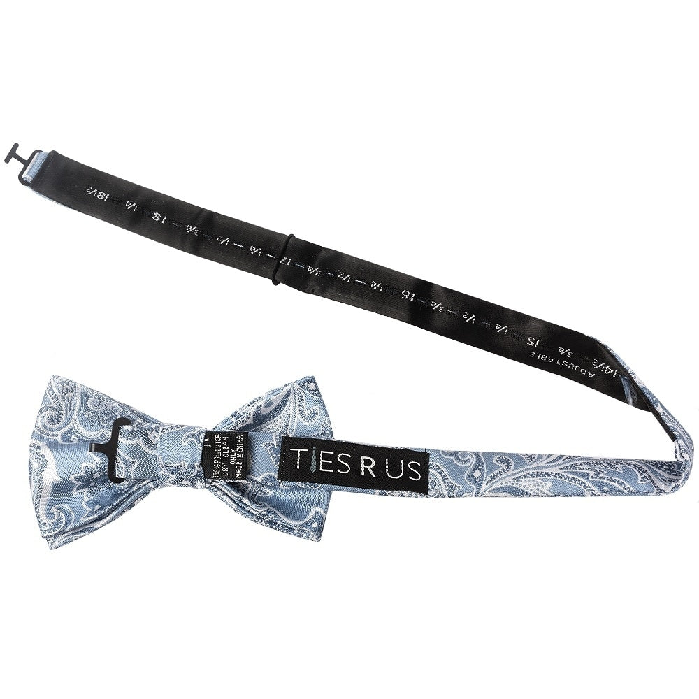 Blue And Silver Paisley Handmade Mens Bow Tie And Pocket Square Set 3