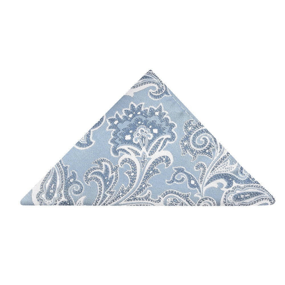 Blue And Silver Paisley Handmade Mens Bow Tie And Pocket Square Set 4
