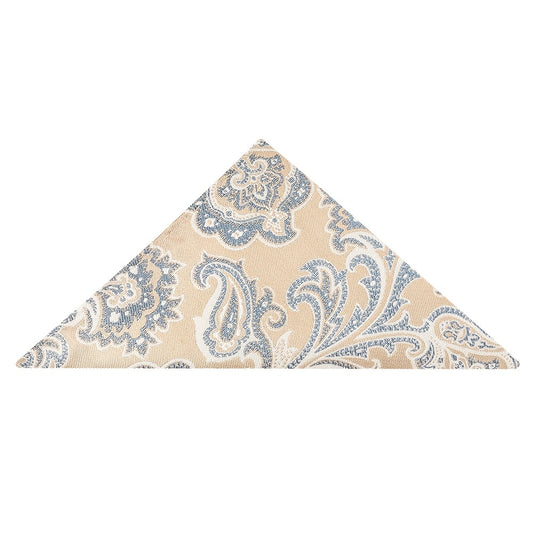 Champagne And Blue Paisley Pocket Square 1