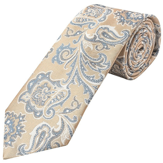 Champagne And Blue Paisley Classic Mens Tie And Pocket Square Set 2