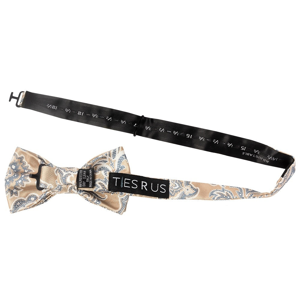 Champagne And Blue Paisley Handmade Mens Bow Tie 2