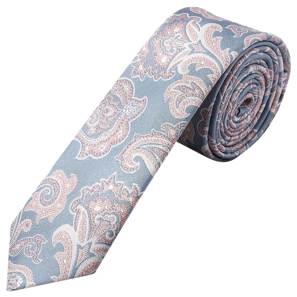 Blue And Pink Paisley Skinny Mens Tie 1