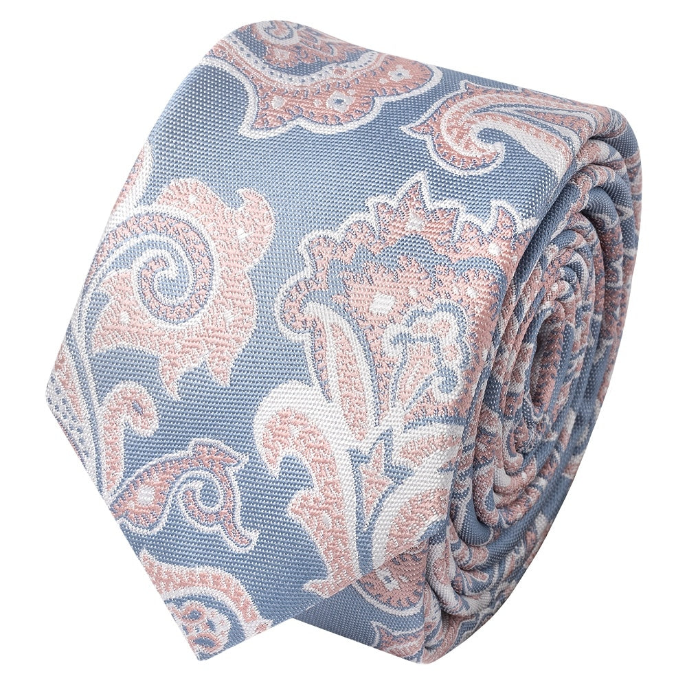 Blue And Pink Paisley Skinny Mens Tie 2
