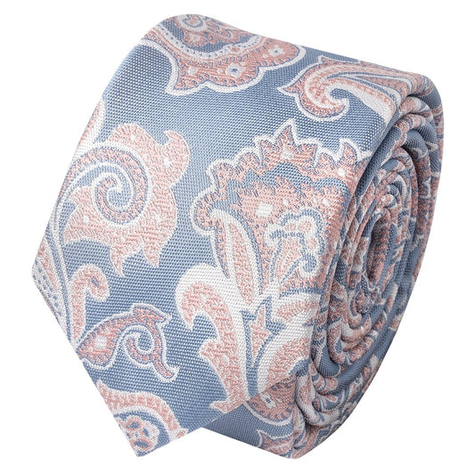 Blue And Pink Paisley Skinny Mens Tie 2