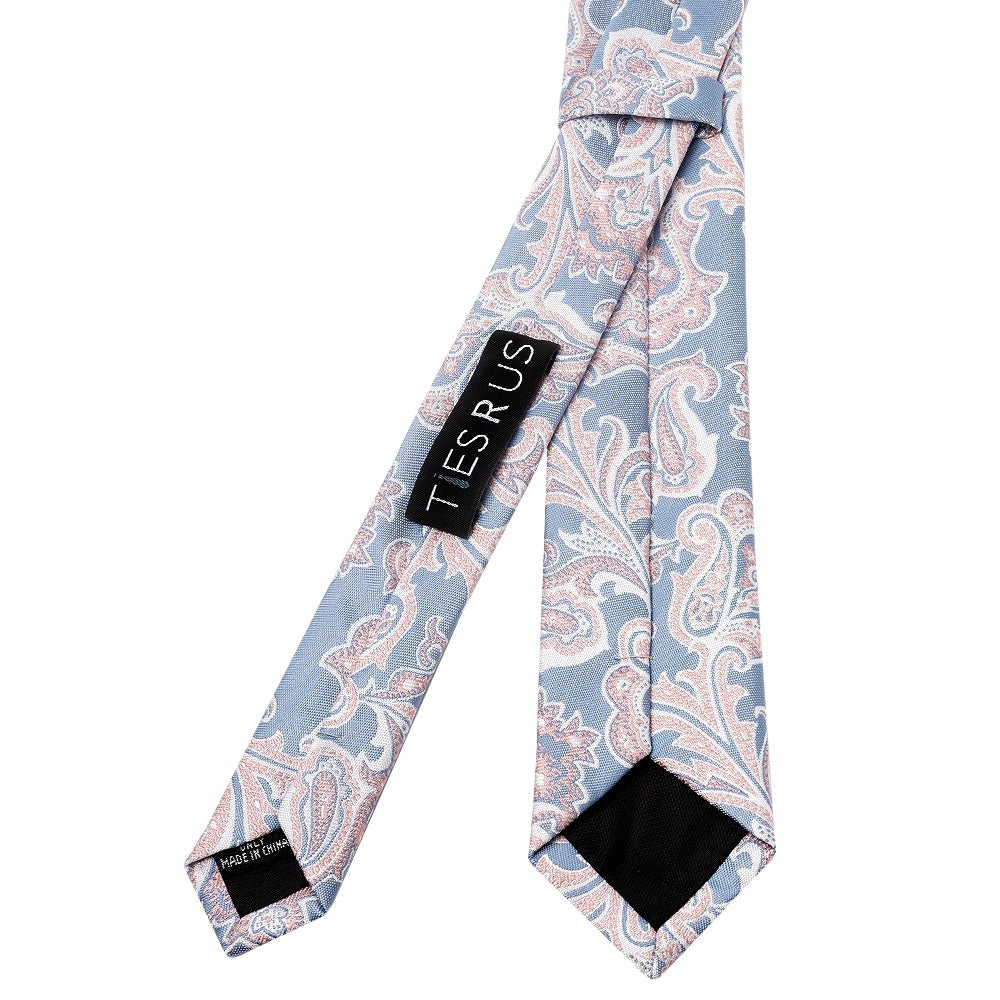 Blue And Pink Paisley Skinny Mens Tie 3
