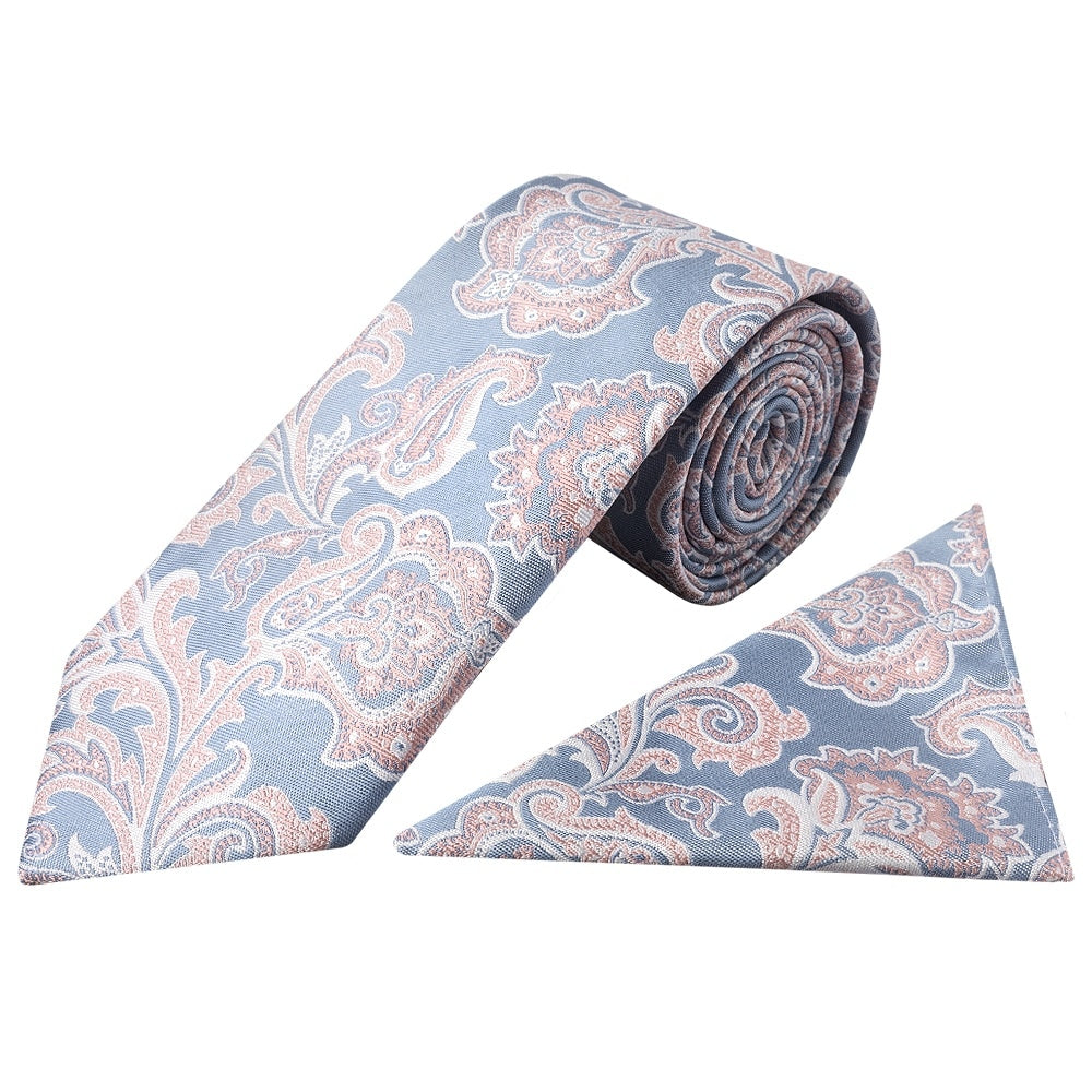 Blue And Pink Paisley Classic Mens Tie And Pocket Square Set 1