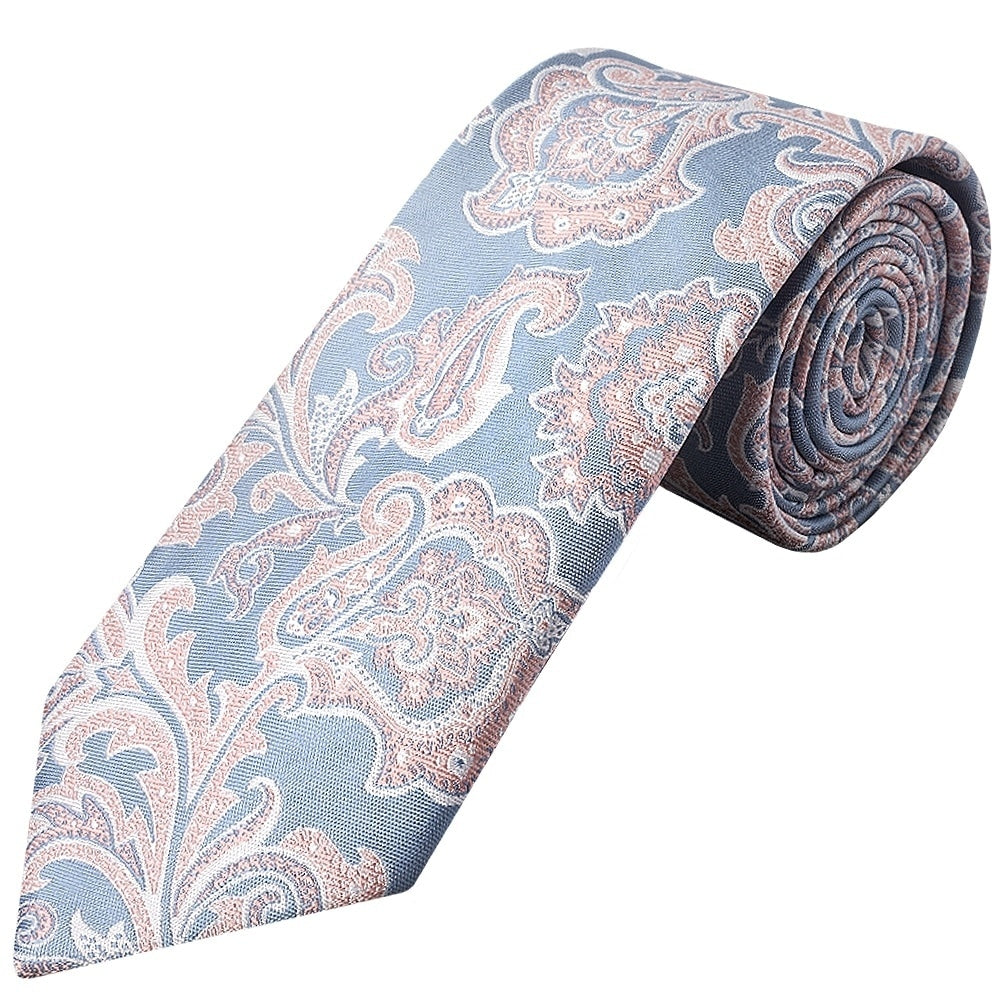 Blue And Pink Paisley Classic Mens Tie And Pocket Square Set 2
