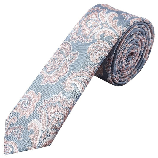 Blue And Pink Paisley Skinny Mens Tie And Pocket Square Set 2
