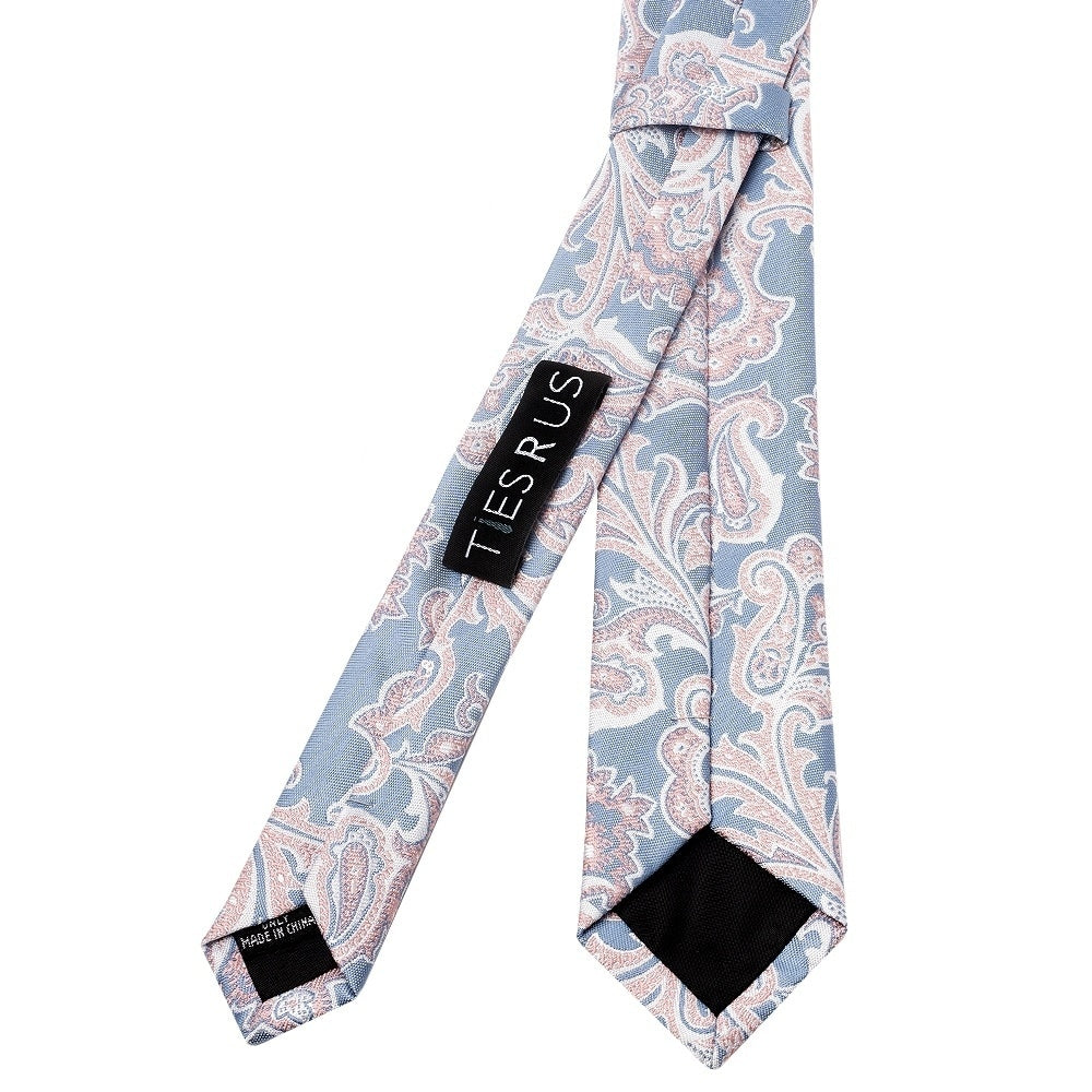 Blue And Pink Paisley Skinny Mens Tie And Pocket Square Set 4