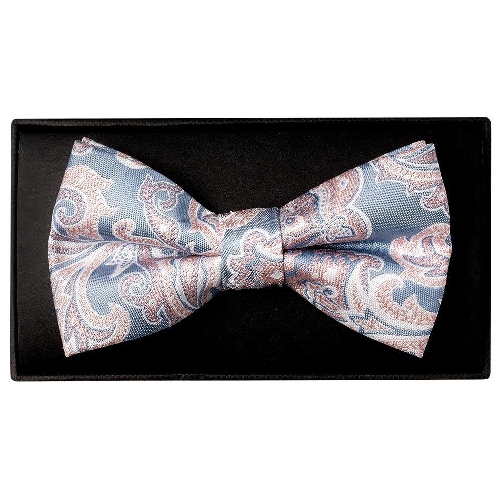 Blue And Pink Paisley Handmade Mens Bow Tie And Pocket Square Set 2