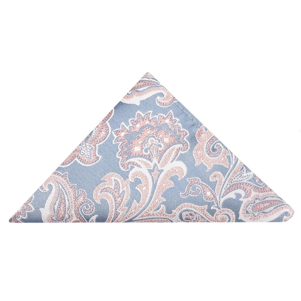 Blue And Pink Paisley Handmade Mens Bow Tie And Pocket Square Set 4