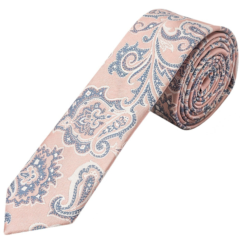 Pink And Blue Paisley Skinny Mens Tie 1