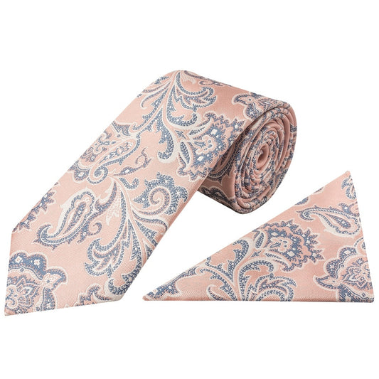 Pink And Blue Paisley Classic Mens Tie And Pocket Square Set 1
