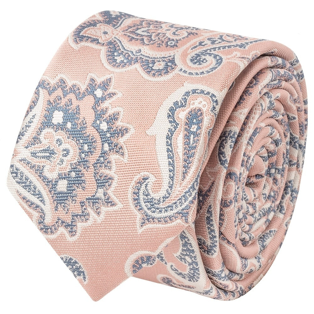 Pink And Blue Paisley Skinny Mens Tie And Pocket Square Set 3
