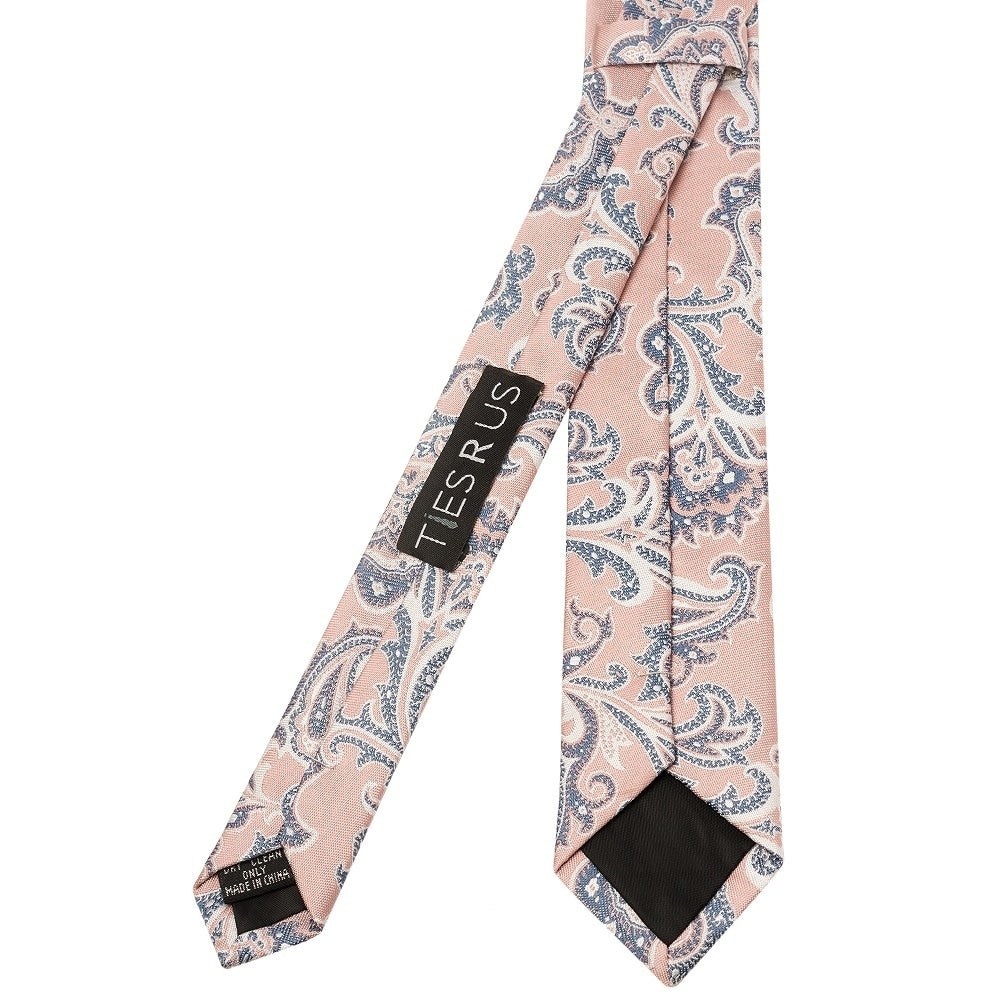 Pink And Blue Paisley Skinny Mens Tie And Pocket Square Set 4